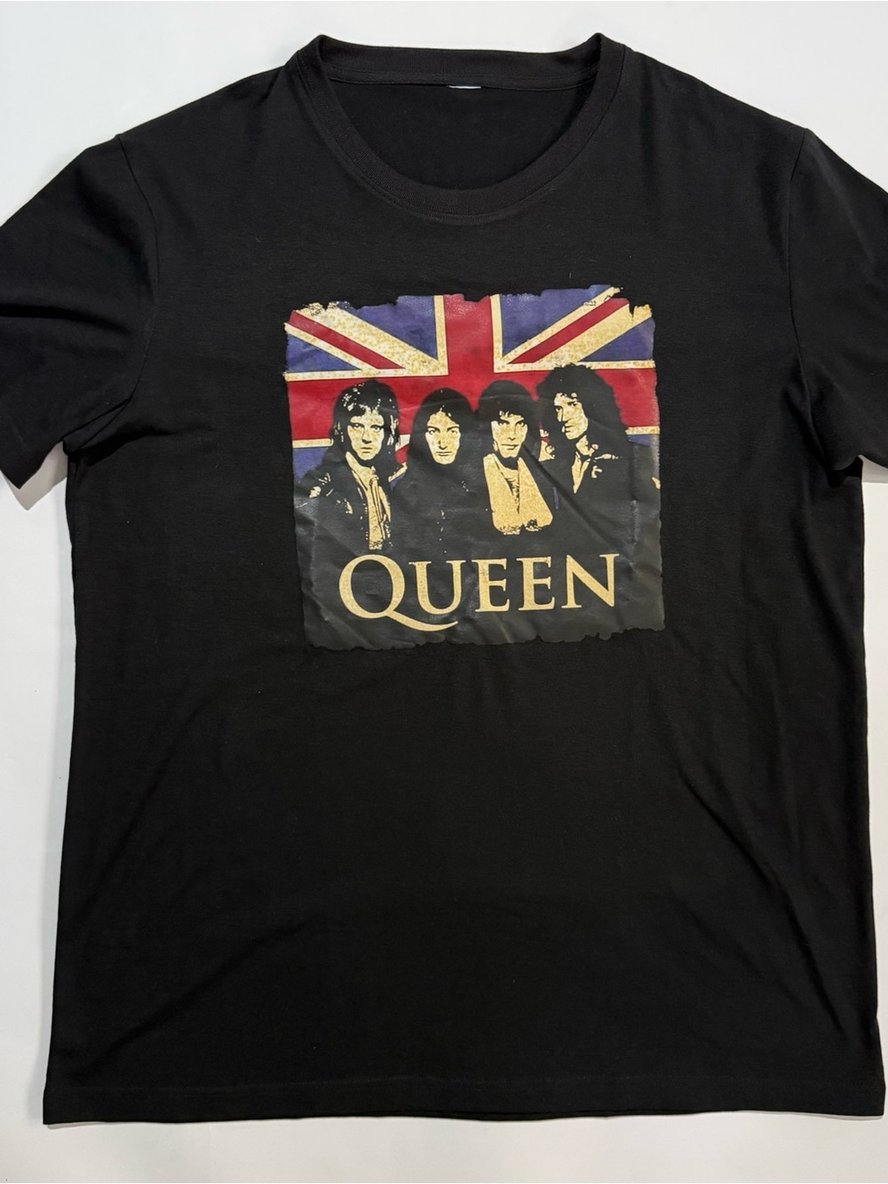 Queen Vintage Union Jack Band Graphic T‑Shirt – Men’s Large – Black – Pre‑Owned